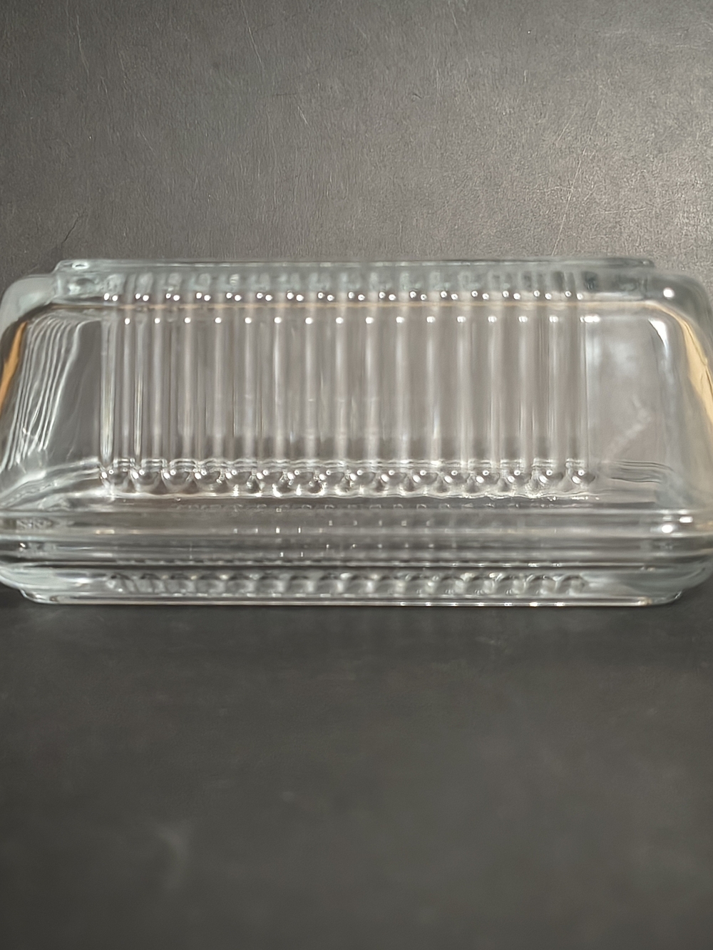 Vintage PASABAHCE Clear Rib Glass BUTTER Dish REFRIGERATOR DISH w LID